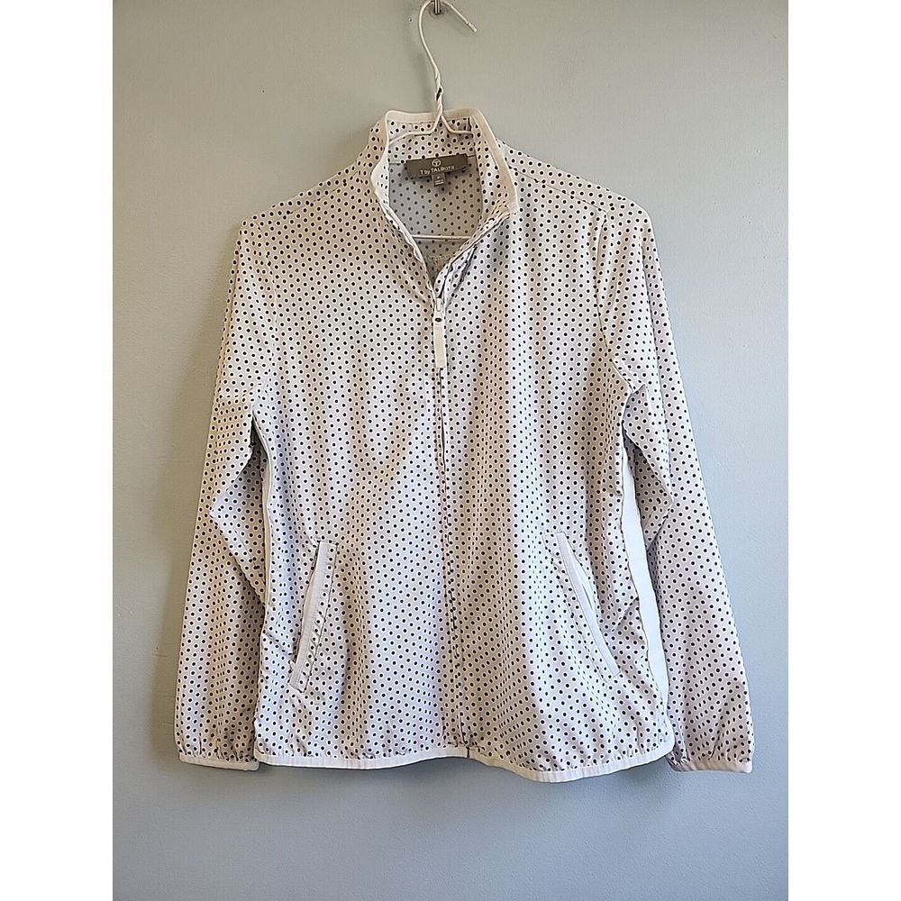 T By Talbots Women's Small Petite White Black Polka Dot Full Zip Jacket
